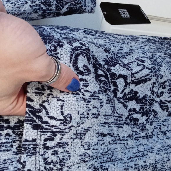 🆕️ 💙HTF Clara Sunwoo💙 - Blue/Gray Scroll Filigree Open Front Cardigan Jacket - Picture 11 of 15